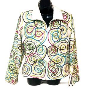 Y2K ANAGE Womens‎ Silk Jacket Size S Embroider Beads Lined Abstract Artsy BOHO
